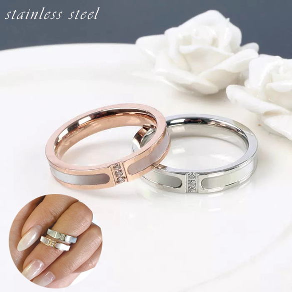 選べる2色、天然白蝶貝 リング 指輪 サージカルステンレス シルバー