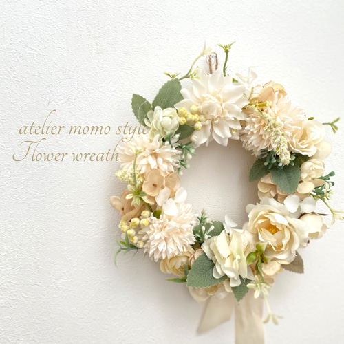 ♡造花♡ナチュラルリース 春リース 白リース グリーンリース  