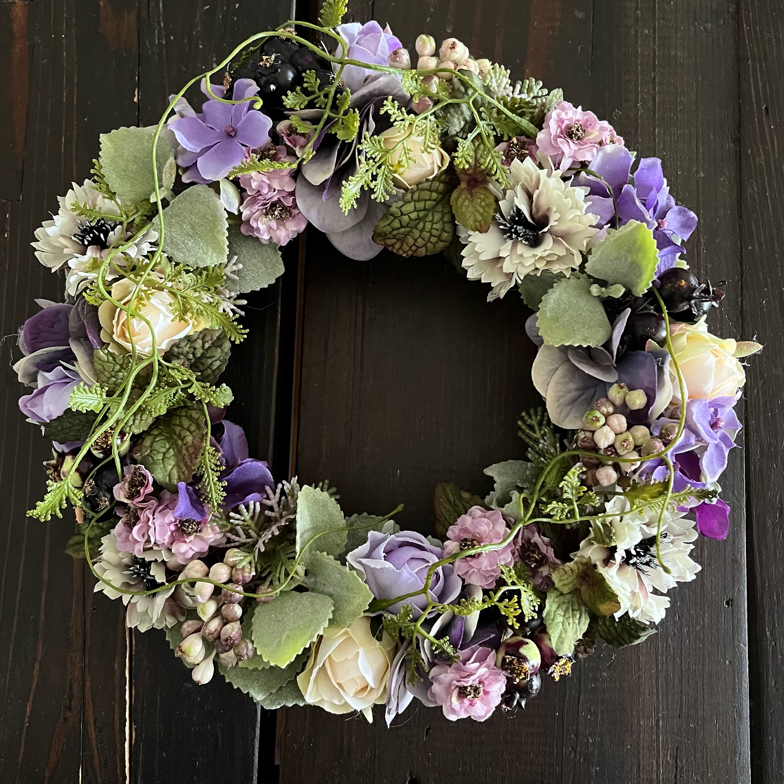 パリ風のナチュラルリース　パープルピンク系（24㎝）【Creema限定】