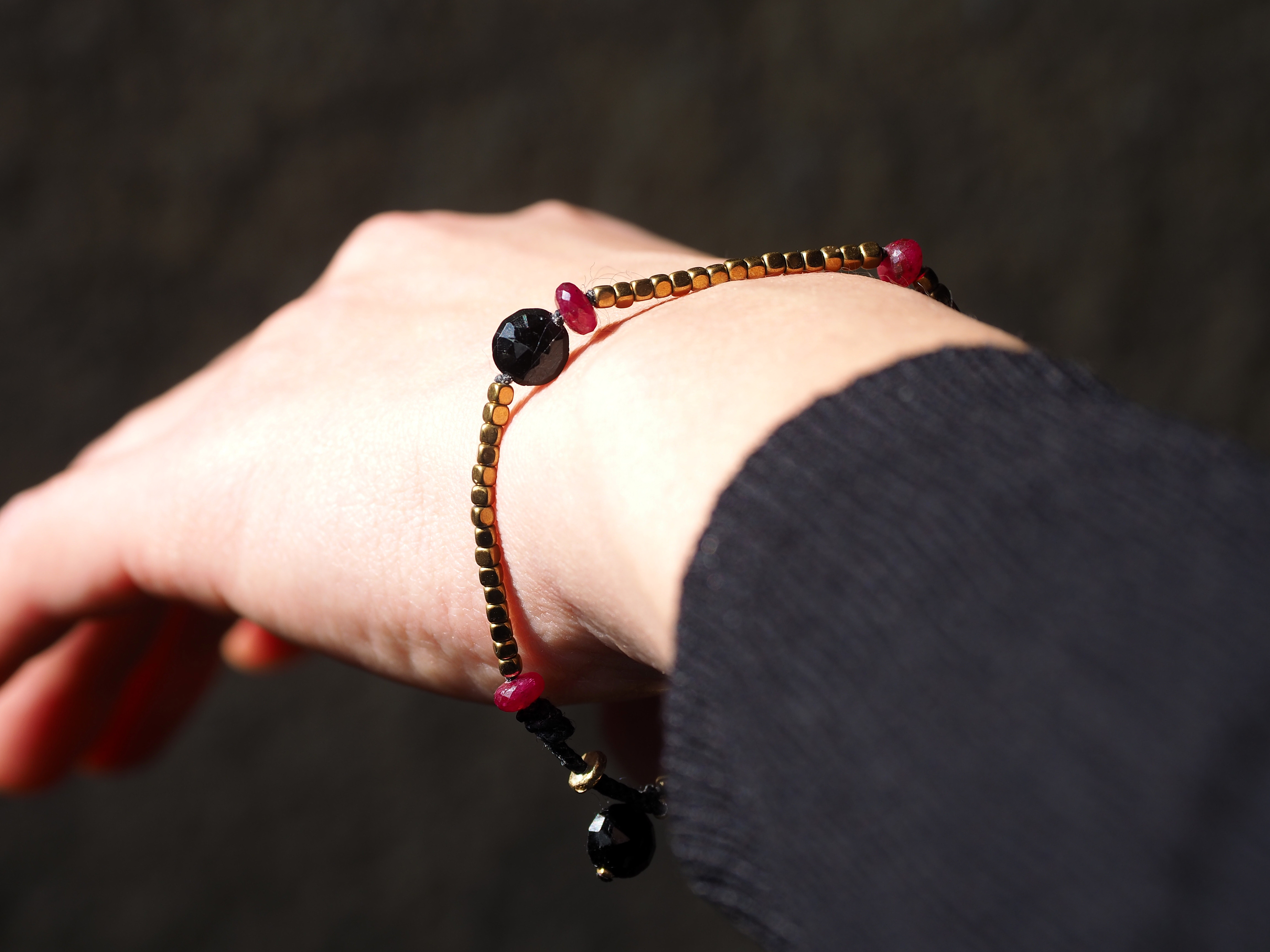 -Black tourmaline・Ruby- gold bracelet