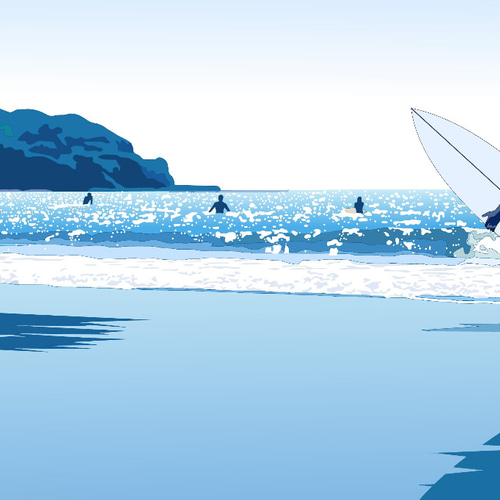 絵画　海 A3サイズ「江の島とサーファー」ニトリ（ホワイト） 絵画