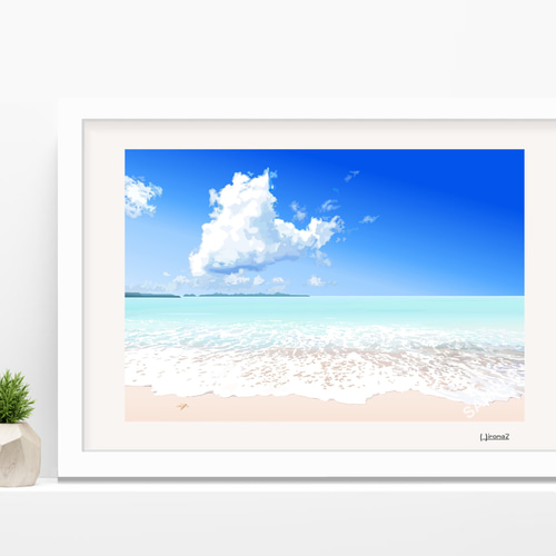 A3サイズ「真夏の海」ニトリ（ホワイト） 絵画 hiroma2 通販 17318814
