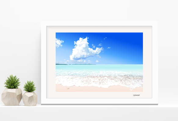 A3サイズ「真夏の海」ニトリ（ホワイト） 絵画 hiroma2 通販 17318814