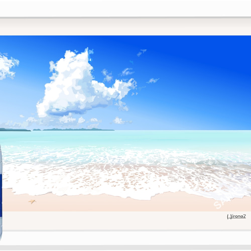 A3サイズ「真夏の海」ニトリ（ホワイト） 絵画 hiroma2 通販 17318814