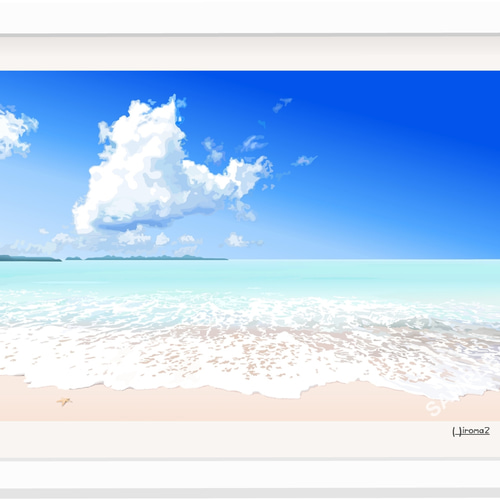 A3サイズ「真夏の海」ニトリ（ホワイト） 絵画 hiroma2 通販 17318814