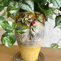 「送料無料」オリエンタル陶花の壺　フレッシュグリーンのフラワーアレンジメント　お洒落なインテリア 4枚目の画像