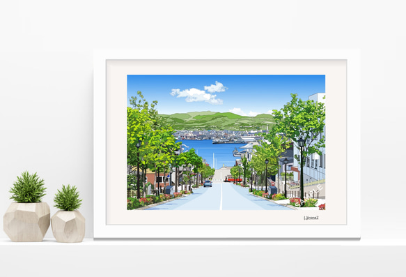 函館風景画　新品　お値下げ　絵画 A3サイズ「函館八幡坂」ニトリ（ホワイト） 絵画 hiroma2 通販