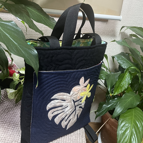 ハワイアンキルトバッグ リュックサック トートバッグ モンステラ