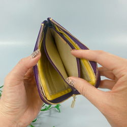 薄くて軽いコンパクトな財布 10枚カードポケット 牛革 プリズム バイオレット 日本製 6枚目の画像