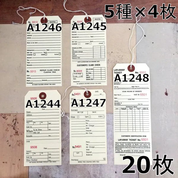 004・商品管理タグ 5種セット 計20枚 アメリカ アメリカタグ 紙物 タグ 