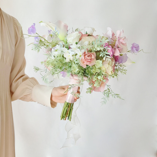 春❀ピンクカラーリリーと胡蝶蘭のウェディングブーケ&ブートニア