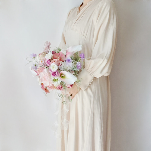 春❀ピンクカラーリリーと胡蝶蘭のウェディングブーケ&ブートニア