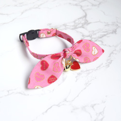 粉紅色愛心圖案貓項圈附安全扣 - 可愛貓咪蝴蝶結飾品 第4張的照片