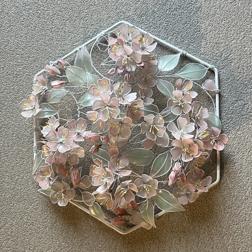 一点物　春　フラワーボタニカルリース　ワイヤークラフト　ディップアート　壁飾り 一点物 春 フラワーボタニカルリース ワイヤークラフト ディップ