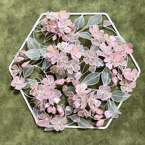 一点物　フラワーボタニカルリース　ディップアート　壁飾り　ワイヤークラフト 一点物 フラワーボタニカルリース ディップアート 壁飾り
