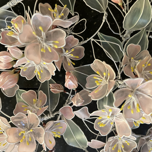 大きな桜オーバルリース　ワイヤークラフト　ディップアート　壁飾り　インテリア 大きな桜オーバルリース ワイヤークラフト ディップアート 壁