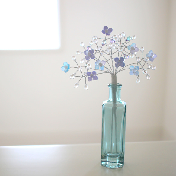 〈母の日の贈り物にも〉花咲く紫陽花＊ガラスのつぶつぶツリー 2枚目の画像