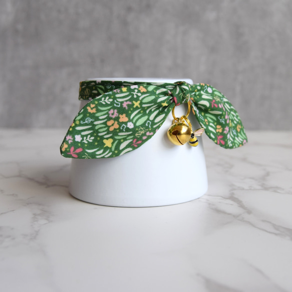 綠色可愛插圖小蜂蜜貓項圈附安全扣 - 可愛貓咪蝴蝶結飾品 第3張的照片