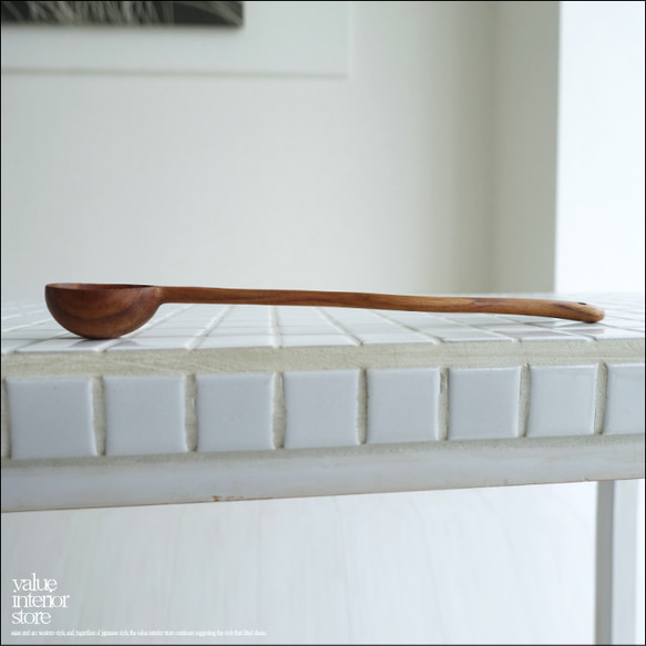 チーク無垢材 ウェーブスプーン 木製カトラリー ロングスプーン スパイススプーン マドラー 調味スプーン 天然木 3枚目の画像