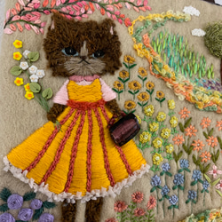 猫さんの春のお散歩　羊毛フェルト生地のバッグ 10枚目の画像