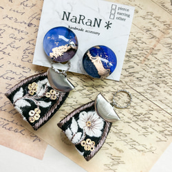 771≫アルコールインクアート【nara】2wayインド刺繍リボンタッセルイヤリング 5枚目の画像