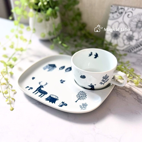 新品/未使用】ポーセラーツ/プレート、小鉢、湯呑みセット 中皿
