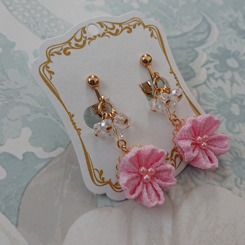 no.440 うすピンク　ぷち桜ピアス　イヤリング　和風　つまみ細工　着物 30b10443712abb645aa6fbab6a5a1c
