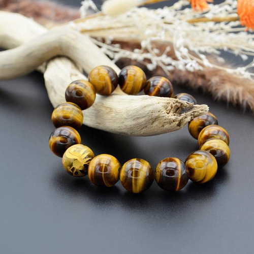 ◆祈祷◆大金運龍ブレス◆金虎目石◆ 最強の勝負運『金の龍彫りタイガーアイ』の極太14mm玉シンプル