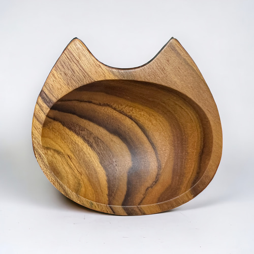 ペアセット 世界三大銘木 チーク無垢材 猫ちゃんプレート ニャンコ