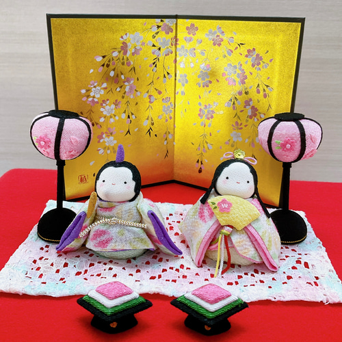 雛道具【桜金屏風 高さ15cm＆ぼんぼり一対＆菱餅一対】ひな祭り 雛人形