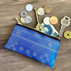 畳縁　硬幣錢包　名片夾　日式　沖繩的傳統圖案　沖繩　藍色的 第4張的照片