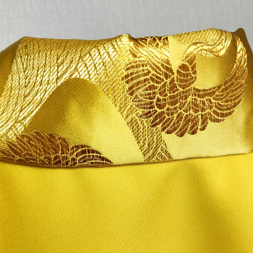 ご長寿祝い黄色&金色『鶴』合わせちゃんちゃんこ3点セット 着物