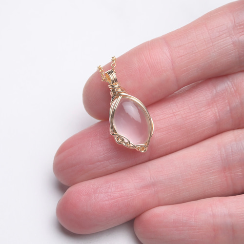 ローズクォーツ ペンダントトップ ワイヤーラッピング ネックレス