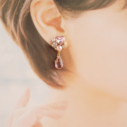 【再販】Heart Bijou & Pink Drop　イヤリング ピアス ハート ビジュー しずく ドロップ キラキラ 4枚目の画像