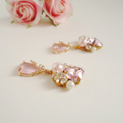 【再販】Heart Bijou & Pink Drop　イヤリング ピアス ハート ビジュー しずく ドロップ キラキラ 5枚目の画像