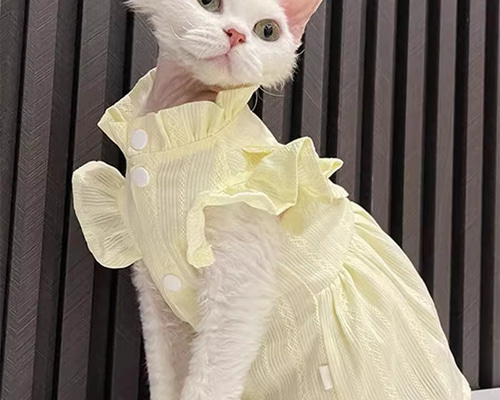 猫服 ペット服 ネコ 薄い黄色猫プリンセスワンピース 姫スカート 