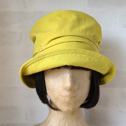 ゆったり キャスケット くしゅくしゅ ミモザ 黄色 刺繍 女子会 洗える帽子 M 綿麻 深め 軽い 春色 14枚目の画像