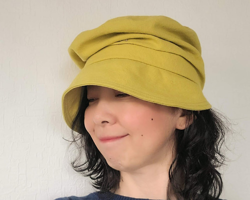 ゆったり キャスケット くしゅくしゅ ミモザ 黄色 刺繍 女子会 洗える