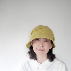 ゆったり キャスケット くしゅくしゅ ミモザ 黄色 刺繍 女子会 洗える帽子 M 綿麻 深め 軽い 春色 7枚目の画像