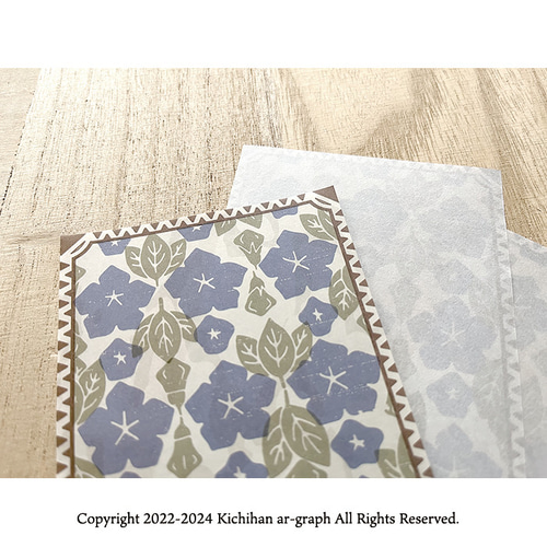 レトロ薄紙mini【夏】 桔梗（キキョウ）文様／（84×148mm）10枚