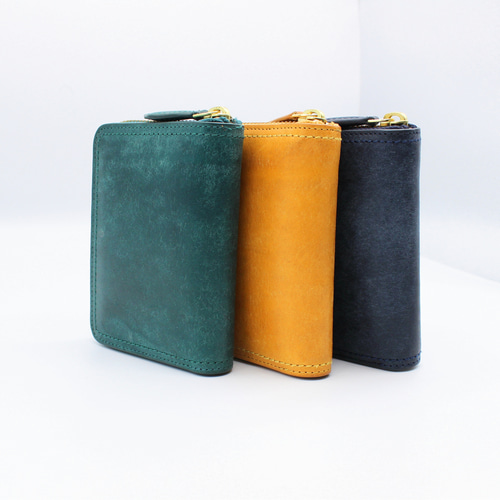 イタリアンレザー プエブロレザー ラウンドファスナー 短財布 ショート