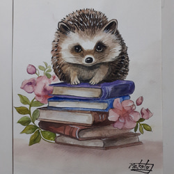 ハリネズミ　油彩画　原画 667523fd7a27ccf78f2cfd9a5b9807