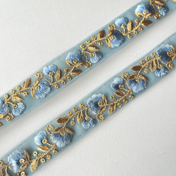 【*93cmカット】インド刺繍リボン　ブルー　チュール　GN451 4枚目の画像