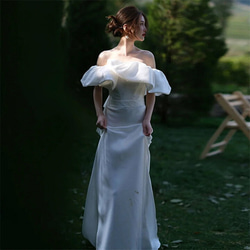 フリルオフショルダー マーメイド 二次会ドレス ウェディングドレス 前撮り（WD242105） 7枚目の画像