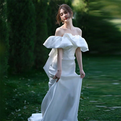 フリルオフショルダー マーメイド 二次会ドレス ウェディングドレス 前撮り（WD242105） 10枚目の画像