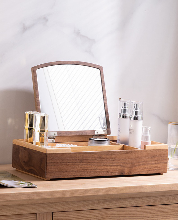 無垢材 鏡台　鏡付きの化粧品ボックス 小物収納ボックス 6枚目の画像