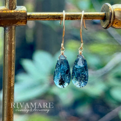 大粒 モスカイヤナイト ピアス ペアシェイプ イヤリング変更可「モス