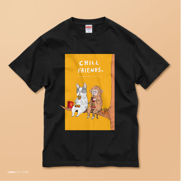 「CHILL FRIENDS 犬猿の仲？」コットンTシャツ/送料無料 1枚目の画像