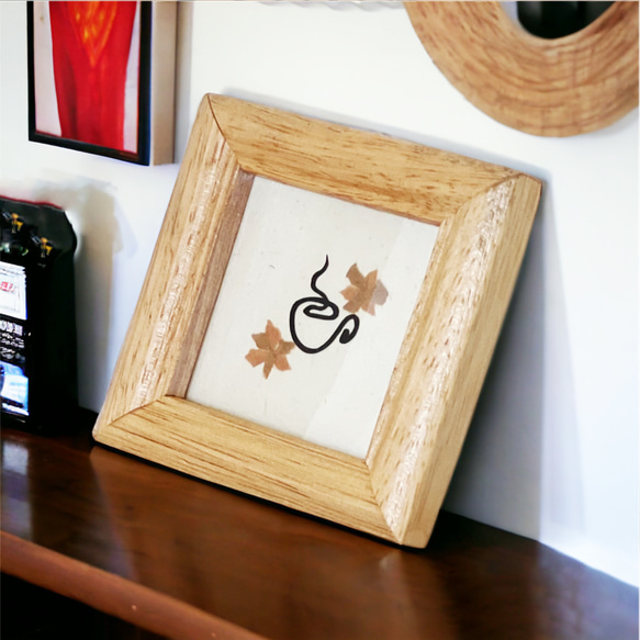 【切り絵×ちぎり絵】mini-珈琲-　ミニアート 小さい絵 シンプル かわいい 個性的 おしゃれ 手書き コーヒー 原画 2枚目の画像