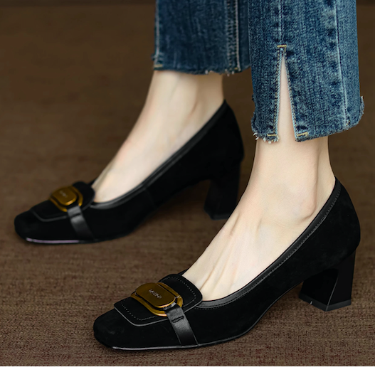 パンプス 本革 ぺたんこ ローヒール 牛革 痛くない レディース靴 シンプル 太ヒール リクルート 冠婚葬祭 春秋 通勤